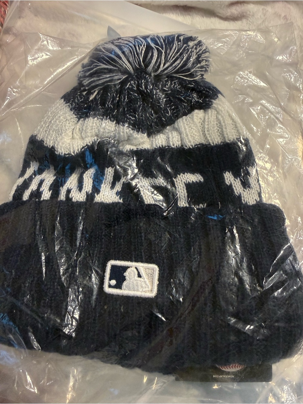 MLB Navy and White Pom Pom Knit Beanie